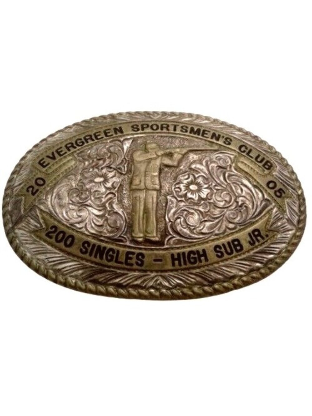 Evergreen Sportsmens Club 200 Singles High Sub Jr. Belt Buckle 2005 Skeet Bronze